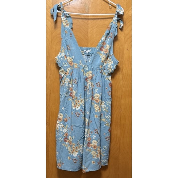 O'Neil Womens Lorna Floral Tie Strap Swingy A Line Dress Plunging V Neck Sz L - Picture 3 of 9